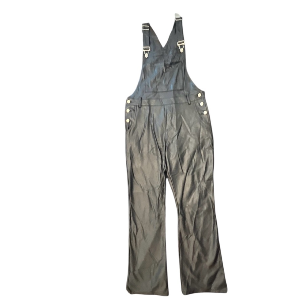 Brooklyn Karma Faux‎ Leather Overalls Womens Size Small Black Stretch Soft Cozy